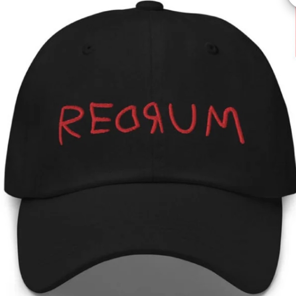 Black Hat with Red Lettering